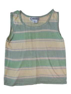 Carlisle 100% Silk Knit Tank Top Womens Small Pastel Striped Green Quiet Luxury